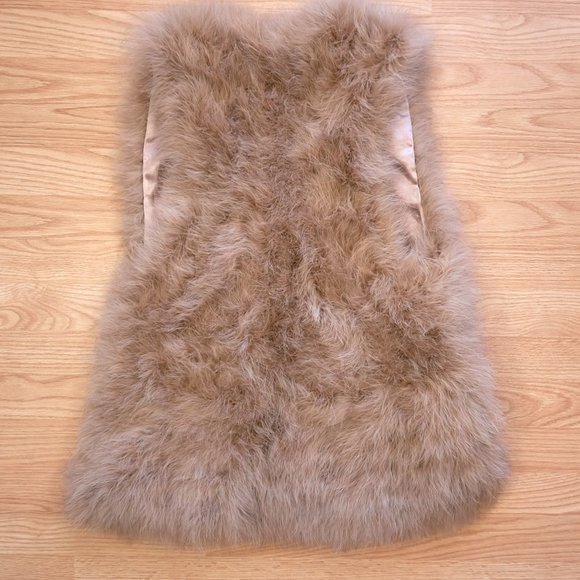 Haute Hippie Marabou Feather Open Front Vest, Size S, Tan Color - Picture 8 of 9